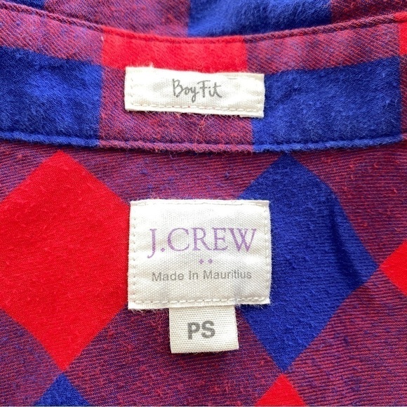J CREW Red & Blue Plaid Shirt Boy Fit Women PS Petite Small - Picture 5 of 5